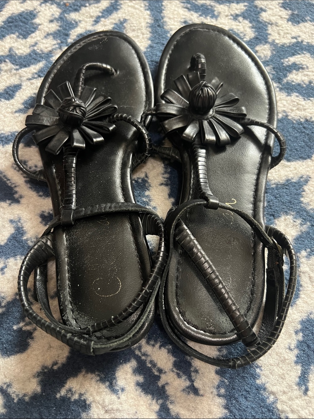 Cole Haan Women’s Black Floral T-Strap Sandals